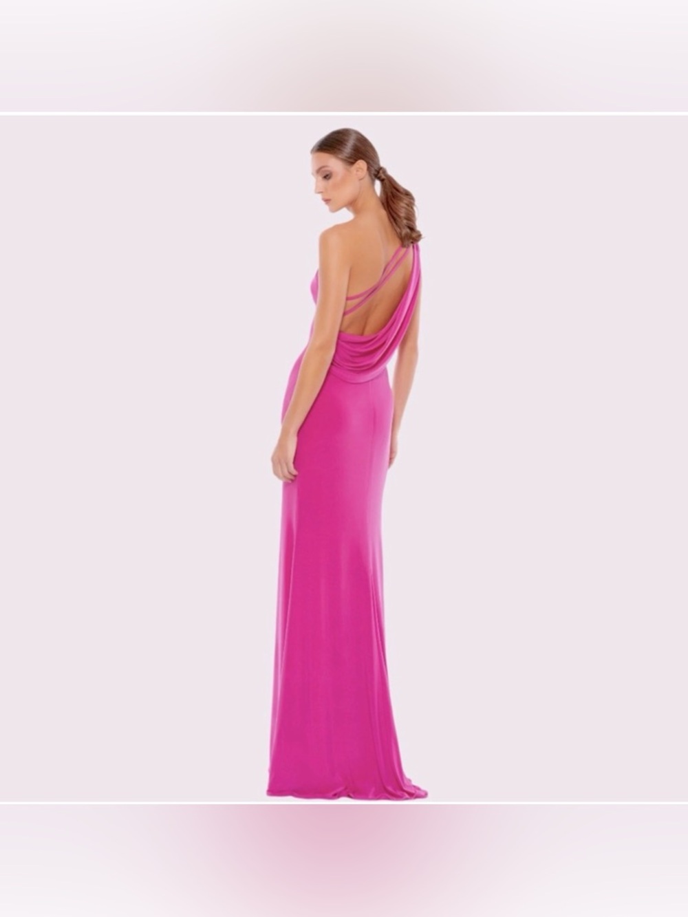 MAC DUGGAL Ieena NWT Maxi Gown Jersey One Shoulder Draped Back New Barbie Event - Picture 3 of 15